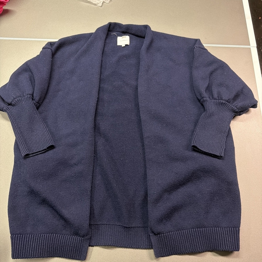 Sunday Womens blue Open Front Shawl Collar Cardigan Sweater Size 3